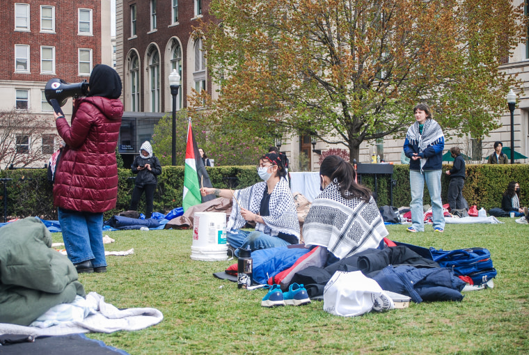 استأنف الطلاب المتظاهرون المؤيدون للفلسطينيين يومهم الثالث من المظاهرات في 19 أبريل 2024 في جامعة كولومبيا في نيويورك.